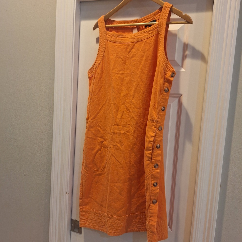 For Cynthia Linen Blend Shift Dress Sz L Orange Button Side Sleeveless Casual